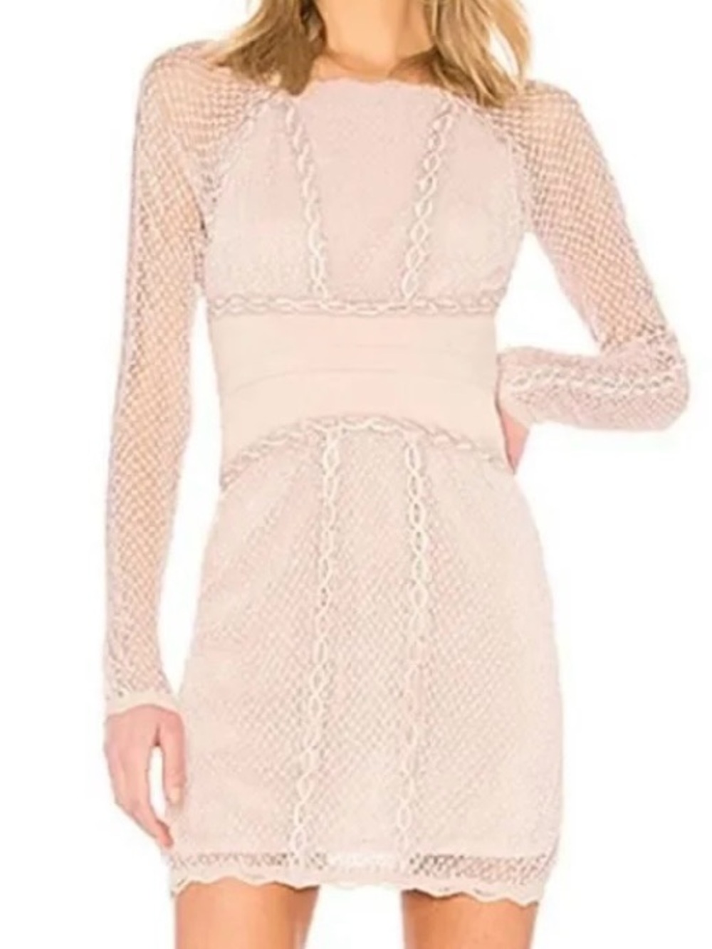 Free People Blush Pink Lace Long-Sleeve Mini Dress